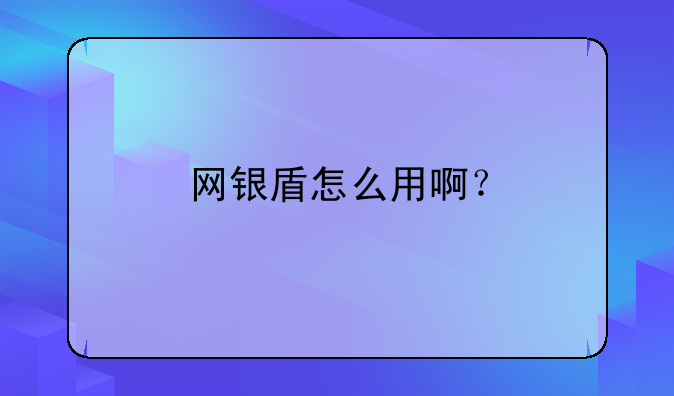 網(wǎng)銀盾怎么用??？