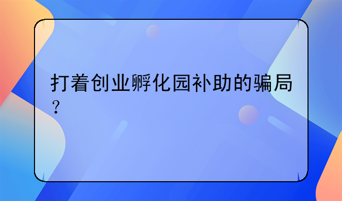 打著創(chuàng)業(yè)孵化園補助的騙局？