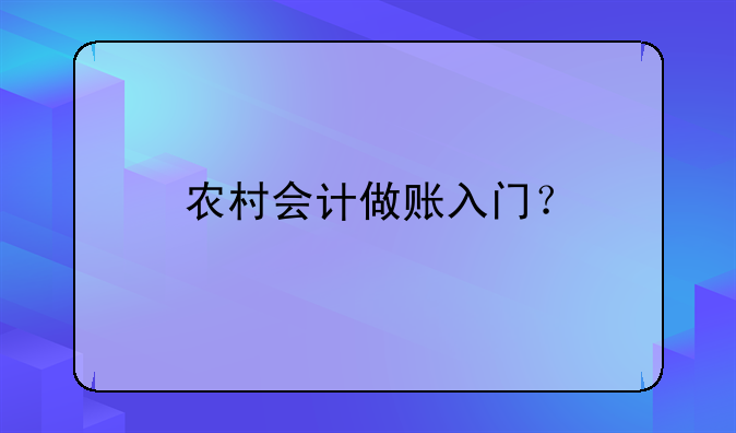 農村會計做賬入門？