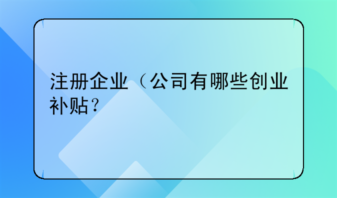 注冊企業(yè)（公司有哪些創(chuàng)業(yè)補貼？