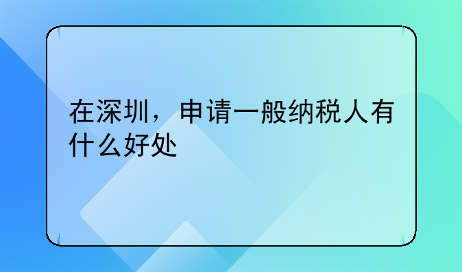 在深圳，申請一般納稅人有什么好處