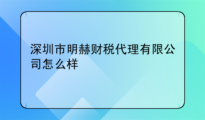 深圳市明赫財稅代理有限公司怎么樣