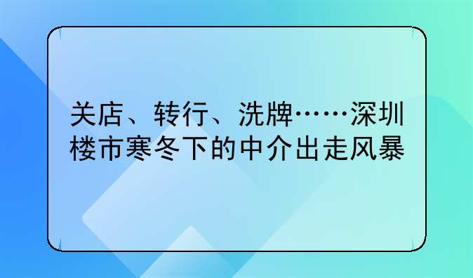 關店、轉(zhuǎn)行、洗牌……深圳樓市寒冬下的中介出走風暴
