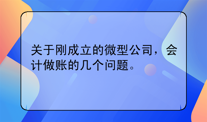 關(guān)于剛成立的微型公司，會計做賬的幾個問題。