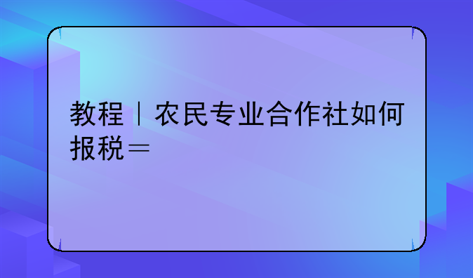 教程｜農(nóng)民專業(yè)合作社如何報稅？手把手來教你