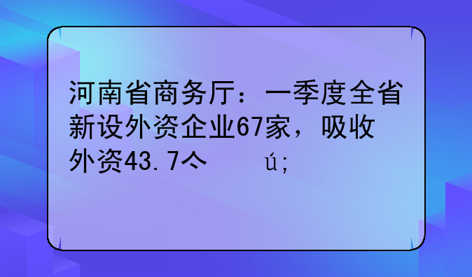 河南省商務廳：一季度全省新設外資企業(yè)67家，吸收外資43.7億美元