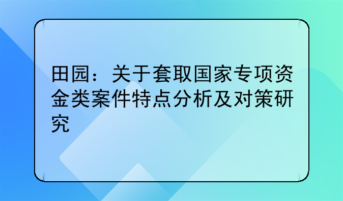 田園：關(guān)于套取國家專項資金類案件特點分析及對策研究