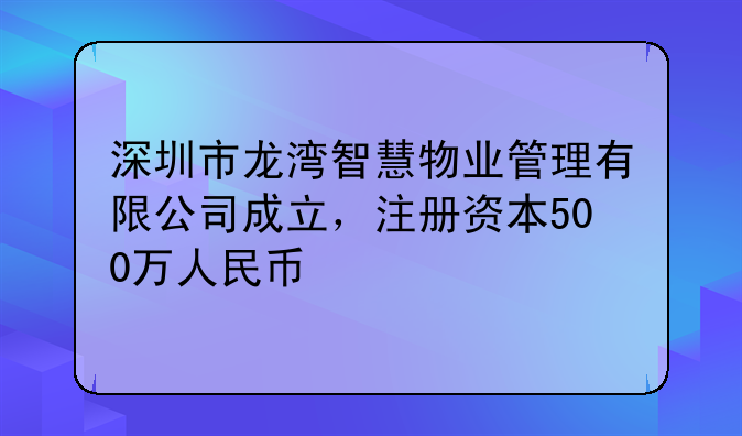深圳市龍灣智慧物業(yè)管理有限公司成立，注冊資本500萬人民幣